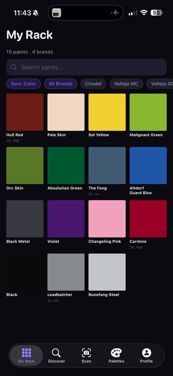 My Rack - paint collection view